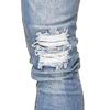 JEsilunmaMY Men's Ripped Pencil Denim Pants Mid Waist Distressed Slimming Skinny Jeans Casual Stretch Destroyed Jeans Pants (Light Blue,3X-Large) view 3