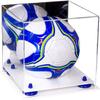 Better Display Cases Acrylic Soccer Ball Display Case with Mirror Case, Dark Blue Risers and White Base (B02/A027) view 1