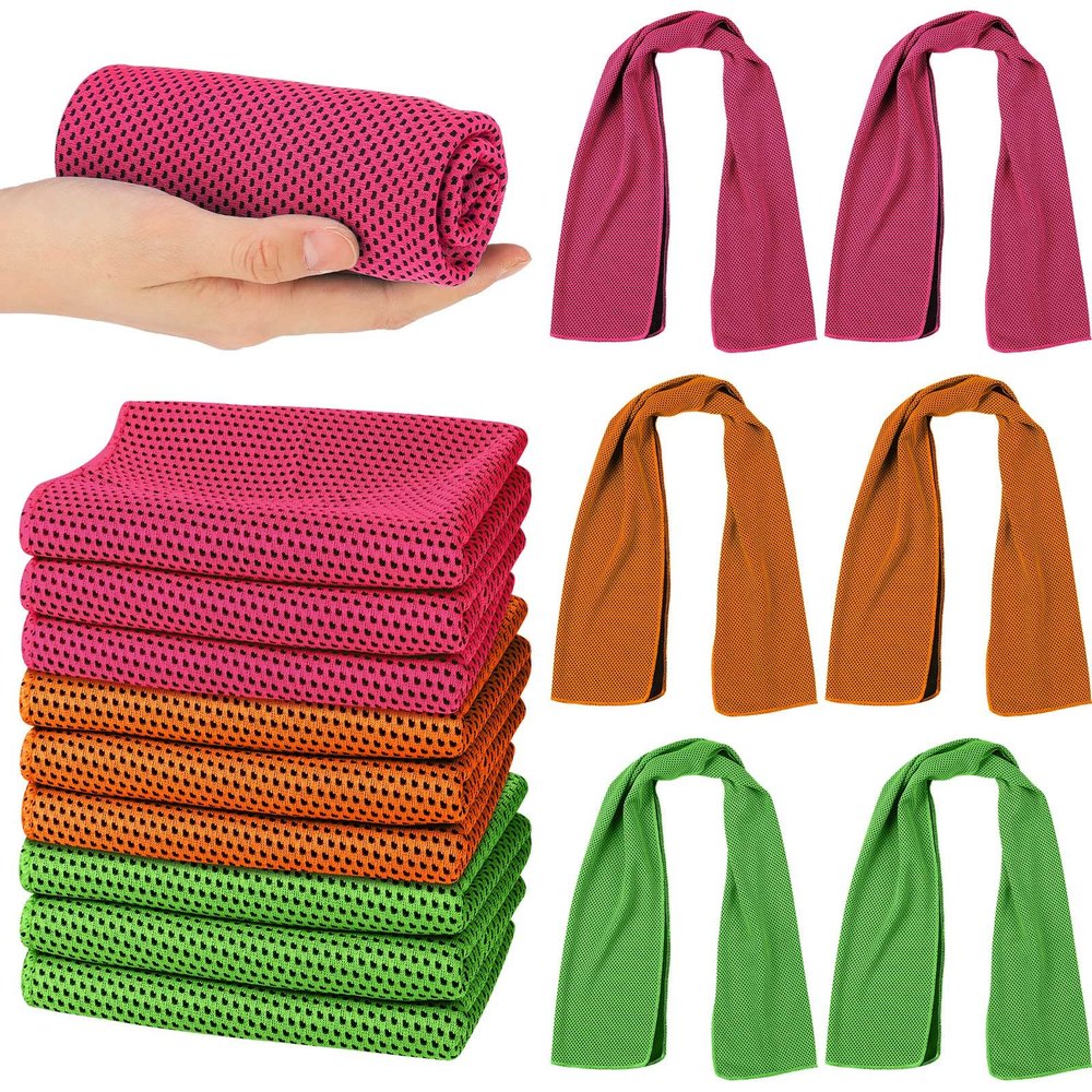 BBTO Cooling Towel Microfiber Ice Cool Cold Sport Face and Neck Soft Breathable Chilly Sweat Towel for Yoga Gym Workout Hot Weather Camping Running, 32 x 12 Inches(Bright Colors,15 Count)