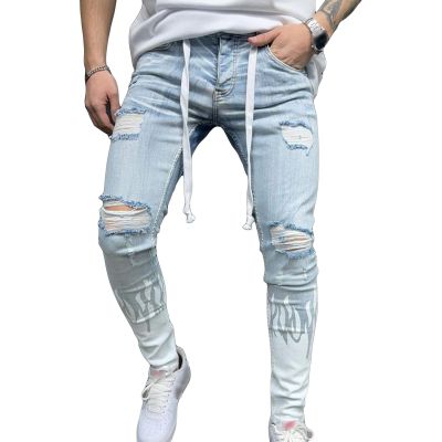 JEsilunmaMY Men's Side Pocket Skinny Jeans Mid Rise Washed Distressed Denim Pants Slim Fit Casual Comfy Stretch Pencil Jeans (Light Blue2,Large)