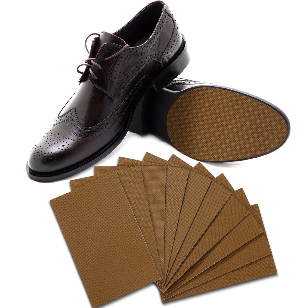 10 Pcs Non-Slip Shoe Pads for Bottom of Shoes Anti-Slip Grips Adhesive Grip Pads Sole Protector 3.1 x 5.1 Inches for Heels Trainers Treads Boots(Brown)