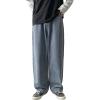 Casual Wide Leg Jeans for Men Drawstring Elastic Waist Pocket Denim Pants Mid Waist Distressed Straight Leg Jeans (Blue,Large) view 1