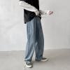 Casual Wide Leg Jeans for Men Drawstring Elastic Waist Pocket Denim Pants Mid Waist Distressed Straight Leg Jeans (Blue,Large) view 3