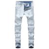 JEsilunmaMY Men's Ripped Boyfriend Jeans Mid Waist Washed Distressed Denim Pants Slim Fit Stretch Pleated Straight Leg Jeans (Light Blue,28) view 1