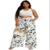 Euulin Women's Wide Leg Long Palazzo Pants High Waist Loose Fit Casual Flowy Pants Trousers with Pockets White Flower S view 2