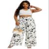 Euulin Women's Wide Leg Long Palazzo Pants High Waist Loose Fit Casual Flowy Pants Trousers with Pockets White Flower S view 3