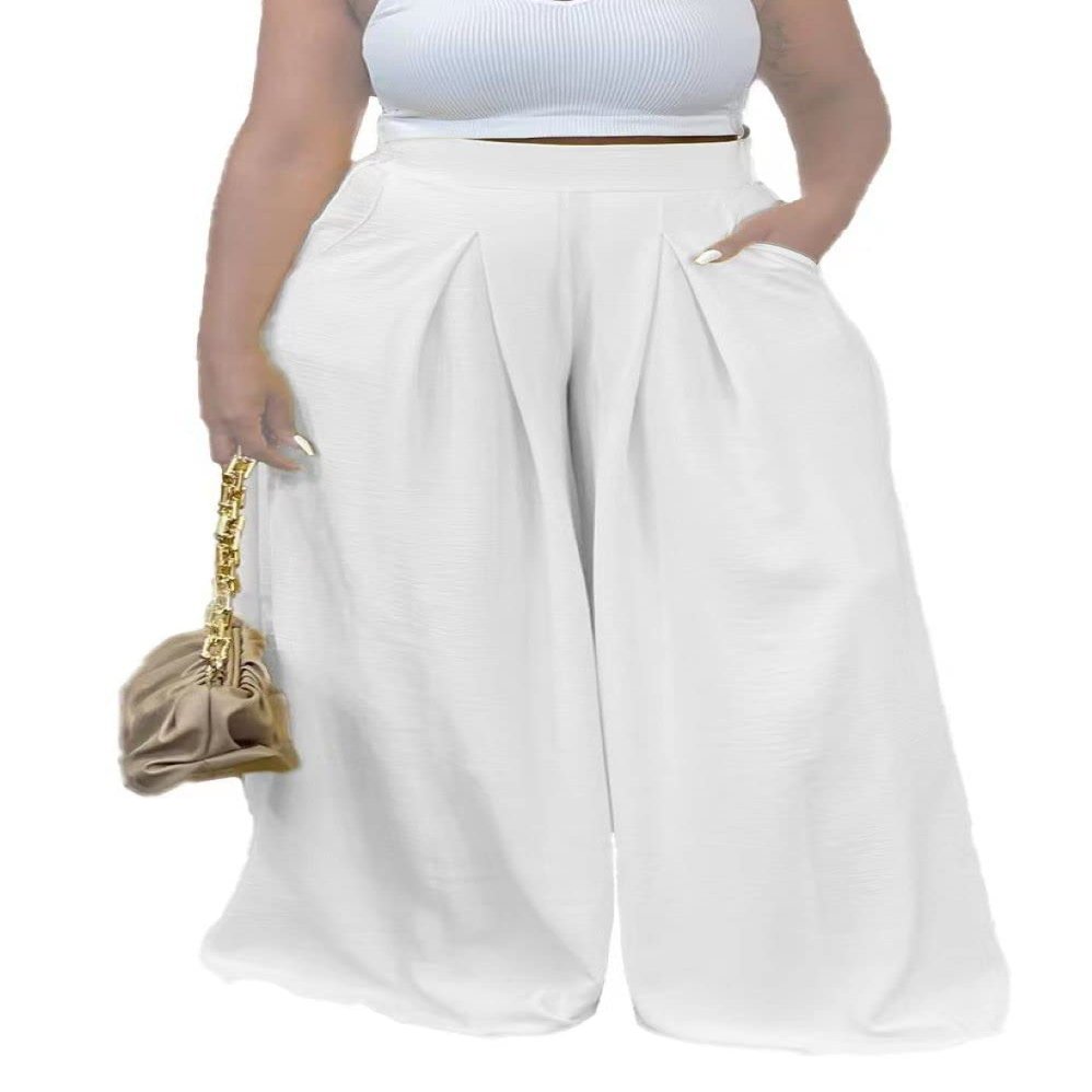 Euulin Women's Wide Leg Long Palazzo Pants High Waist Loose Fit Casual Flowy Pants Trousers with Pockets White M