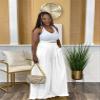 Euulin Women's Wide Leg Long Palazzo Pants High Waist Loose Fit Casual Flowy Pants Trousers with Pockets White M view 4