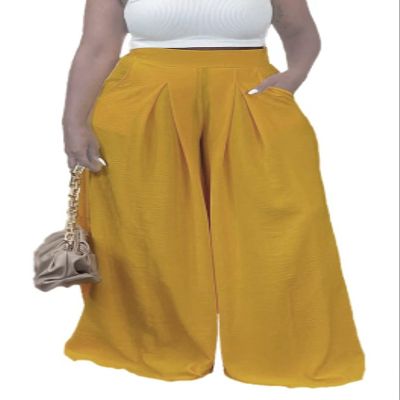 Euulin Women's Wide Leg Long Palazzo Pants High Waist Loose Fit Casual Flowy Pants Trousers with Pockets Yellow M
