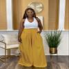 Euulin Women's Wide Leg Long Palazzo Pants High Waist Loose Fit Casual Flowy Pants Trousers with Pockets Yellow M view 3