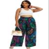 Euulin Women's Wide Leg Long Palazzo Pants High Waist Loose Fit Casual Flowy Pants Trousers with Pockets Flowers and Plants M view 3