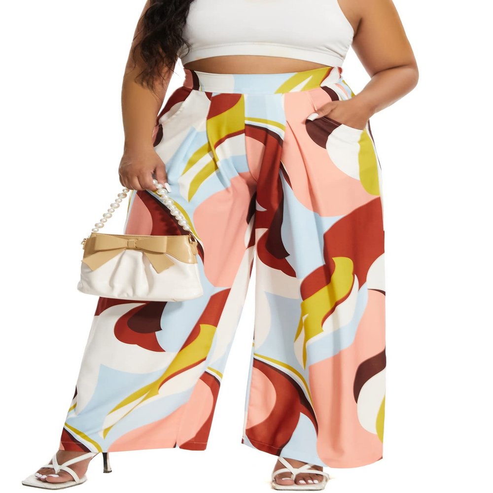 Euulin Women's Wide Leg Long Palazzo Pants High Waist Loose Fit Casual Flowy Pants Trousers with Pockets Line XL
