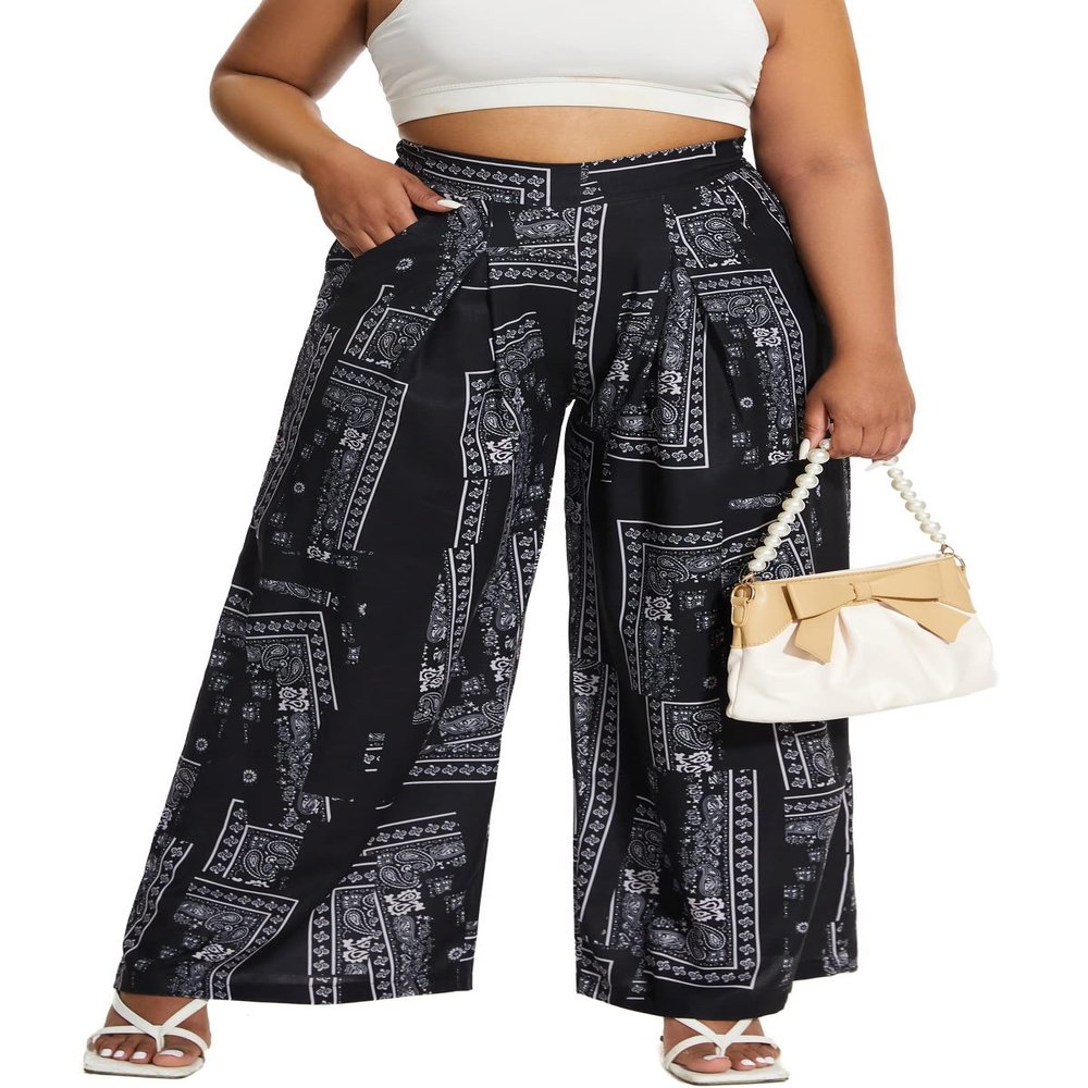 Euulin Women's Wide Leg Long Palazzo Pants High Waist Loose Fit Casual Flowy Pants Trousers with Pockets Square S