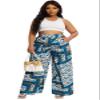 Euulin Women's Wide Leg Long Palazzo Pants High Waist Loose Fit Casual Flowy Pants Trousers with Pockets Blue and White Triangle M view 2