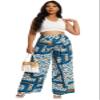 Euulin Women's Wide Leg Long Palazzo Pants High Waist Loose Fit Casual Flowy Pants Trousers with Pockets Blue and White Triangle M view 3