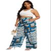 Euulin Women's Wide Leg Long Palazzo Pants High Waist Loose Fit Casual Flowy Pants Trousers with Pockets Blue and White Triangle M view 4
