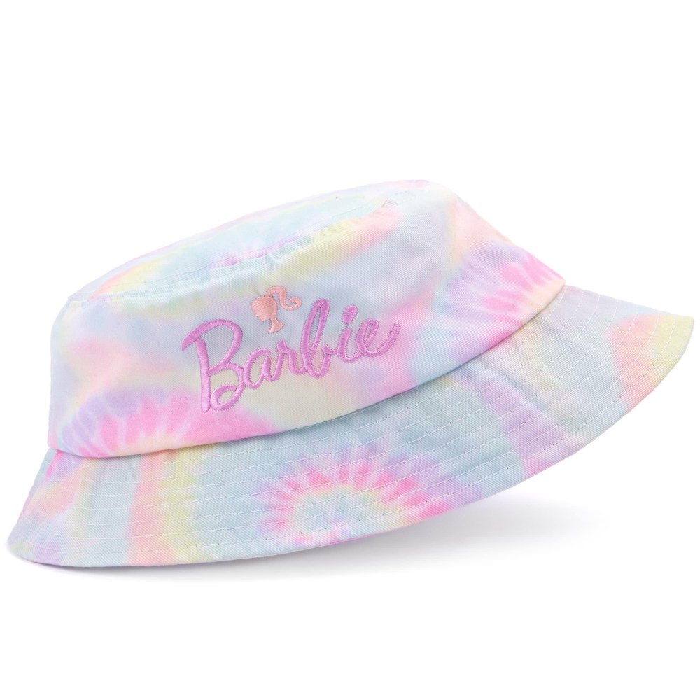 Barbie Bucket Hat for Girls | Kids & Teens Multicoloured Tie Dye One Size Sun Hat | Embroidered Headwear Soft Crown with Peak