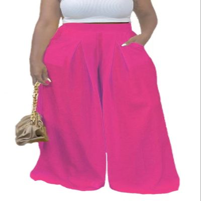 Euulin Women's Wide Leg Long Palazzo Pants High Waist Loose Fit Casual Flowy Pants Trousers with Pockets Pink 2XL