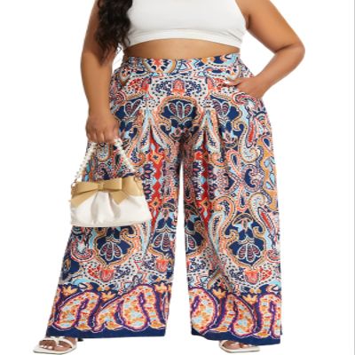 Euulin Women's Wide Leg Long Palazzo Pants High Waist Loose Fit Casual Flowy Pants Trousers with Pockets Golden Flower M