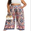 Euulin Women's Wide Leg Long Palazzo Pants High Waist Loose Fit Casual Flowy Pants Trousers with Pockets Golden Flower M view 1