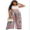Euulin Women's Wide Leg Long Palazzo Pants High Waist Loose Fit Casual Flowy Pants Trousers with Pockets Golden Flower M view 3