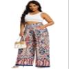 Euulin Women's Wide Leg Long Palazzo Pants High Waist Loose Fit Casual Flowy Pants Trousers with Pockets Golden Flower M view 4