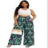 Euulin Women's Wide Leg Long Palazzo Pants High Waist Loose Fit Casual Flowy Pants Trousers with Pockets Green Triangle XL view 2
