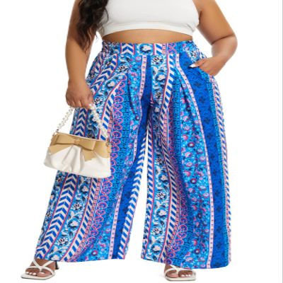 Euulin Women's Wide Leg Long Palazzo Pants High Waist Loose Fit Casual Flowy Pants Trousers with Pockets Purple Stripe S