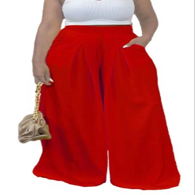 Euulin Women's Wide Leg Long Palazzo Pants High Waist Loose Fit Casual Flowy Pants Trousers with Pockets Red M