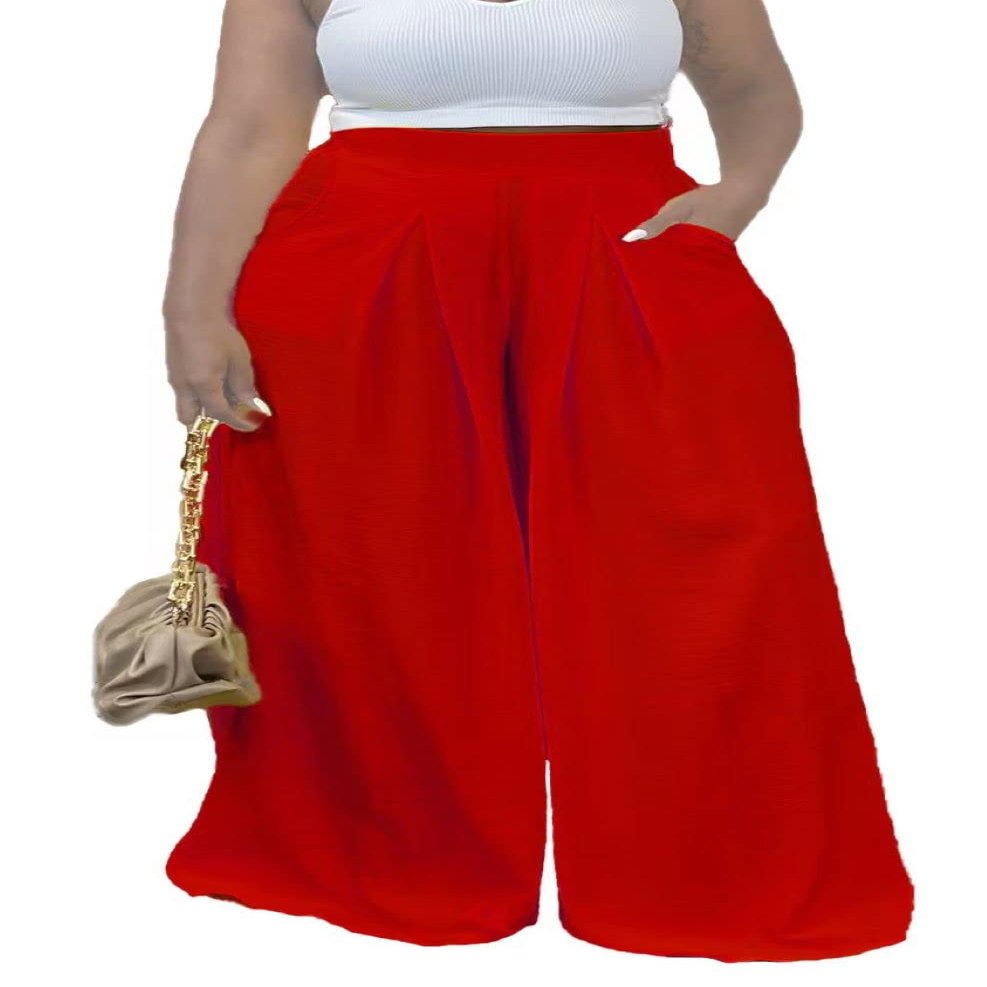 Euulin Women's Wide Leg Long Palazzo Pants High Waist Loose Fit Casual Flowy Pants Trousers with Pockets Red M
