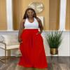 Euulin Women's Wide Leg Long Palazzo Pants High Waist Loose Fit Casual Flowy Pants Trousers with Pockets Red M view 3