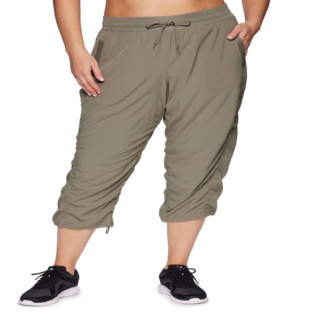 RBX Women's Plus Size Woven Lightweight Drawstring Capri Pant Smoke Sage 2X