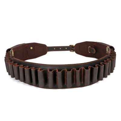 TOURBON Leather Shotgun Shell Holder Cartridge Bandolier Adjustable Ammo Belt with 2 Pouch