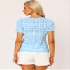 Allegra K Puff Sleeve Gingham Top for Women's Crew Neck Cute Peasant Fitted Checkered Plaid Shirt Medium Light Blue view 3