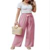 Feiersi Women Casual Wide Leg Pants High Waisted Business Work Casual Pants Loose Flowy Beach Palazzo Pants(Dusky Pink,XX-Large) view 4
