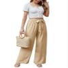 Feiersi Women Casual Wide Leg Pants High Waisted Business Work Casual Pants Loose Flowy Beach Palazzo Pants(Khaki,XX-Large) view 4