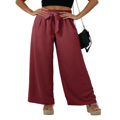 Feiersi Women Casual Wide Leg Pants High Waisted Business Work Casual Pants Loose Flowy Beach Palazzo Pants(Wine Red,XX-Large)