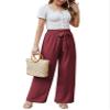 Feiersi Women Casual Wide Leg Pants High Waisted Business Work Casual Pants Loose Flowy Beach Palazzo Pants(Wine Red,XX-Large) view 4
