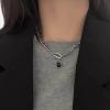 Allereyae Vintage Punk Boho Geometric Classic Black Onyx Square Gemstone Choker Necklace, 16 Inch Chain, Silver, Unisex, Women, Adult, 1 Count view 2