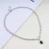 Allereyae Vintage Punk Boho Geometric Classic Black Onyx Square Gemstone Choker Necklace, 16 Inch Chain, Silver, Unisex, Women, Adult, 1 Count view 3