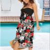 CHICGAL Women's Strapless Dresses Summer Casual Sundress Bathing Suit Cover Ups.(Red White Flower,M) view 4
