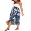 CHICGAL Off Shoulder Dress for Women Summer Casual Coverups Strapless Beach Sundress.(Navy Leaf Flower,M) view 4