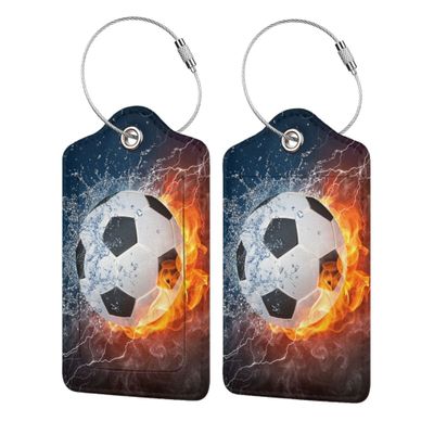 2 Pack Soccer Luggage Tags for Suitcases, Cool Leather Luggage Tag for Travel, Bag Tag Privacy Name ID Card Bag Labels for Friends Adults Kids Tourists Sports