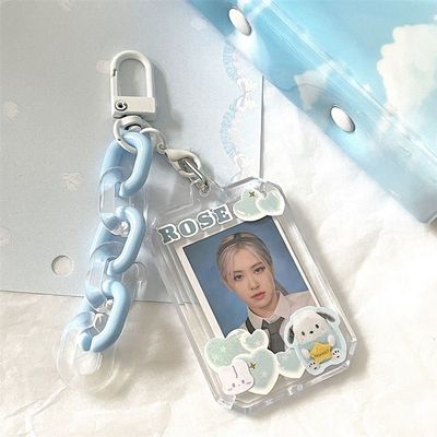 3 Inch Idol Card Holder Plastic Kpop Photocard Holder ID Student Card Credit Card Case Protective Photo Sleeves with Keychain(Without Pendant,Blue)