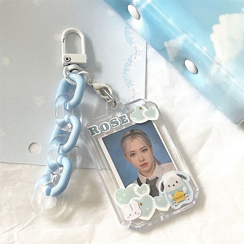 3 Inch Idol Card Holder Plastic Kpop Photocard Holder ID Student Card Credit Card Case Protective Photo Sleeves with Keychain(Without Pendant,Blue)
