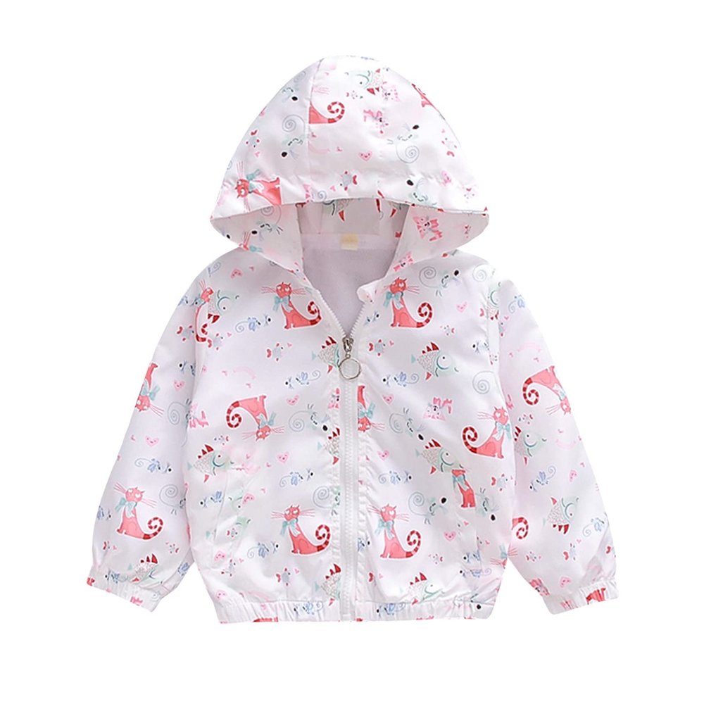 Windproof Toddler Girls Boys Coat Outwear Kids Cartoon Zipper Hooded Baby Windbreaker Jacket Girls (White, 2-3 Years)