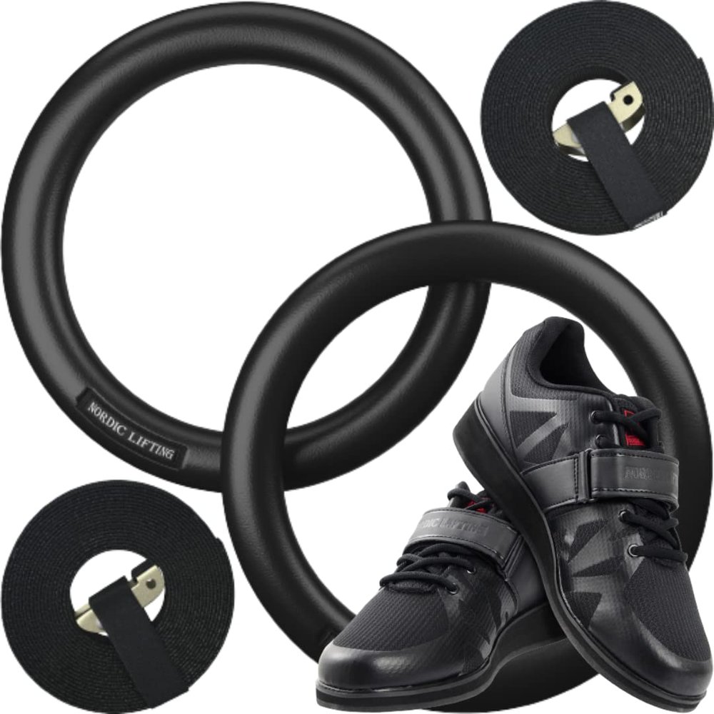 Nordic Lifting Gymnastic Rings Bundle with Shoes Megin Size 11.5 - Black
