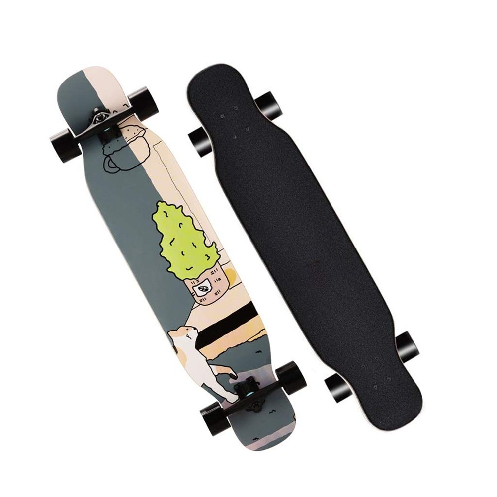 42 Inch Skateboards Deck Complete Pro 8 Layer Maple Double Kick Long Boards Skateboard for Girls Boys, Skate Boards Longboard Cruiser Beginners Men Girls Teens Adults (Color : Style H)