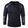 Mens Gothic Steampunk Shirts Sweatshirt Long Sleeve Lace up Hoodies Leather Patchwork Vintage Novelty Hooded Pullover Tee Top Black view 1