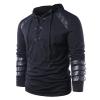Mens Gothic Steampunk Shirts Sweatshirt Long Sleeve Lace up Hoodies Leather Patchwork Vintage Novelty Hooded Pullover Tee Top Black view 2